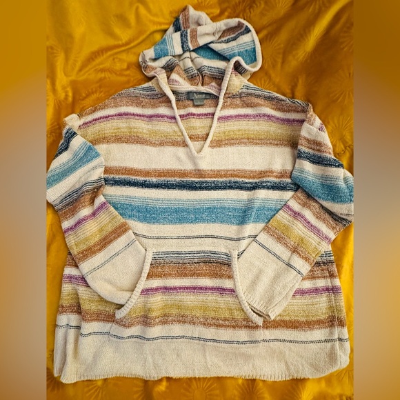 Natural Reflections Teal, Cream, Purple Striped V-Neck Sweater Women’s Sz Med - Picture 3 of 7